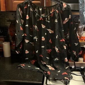 Multicolored 3/4 Sleeve Tie Front Blouse